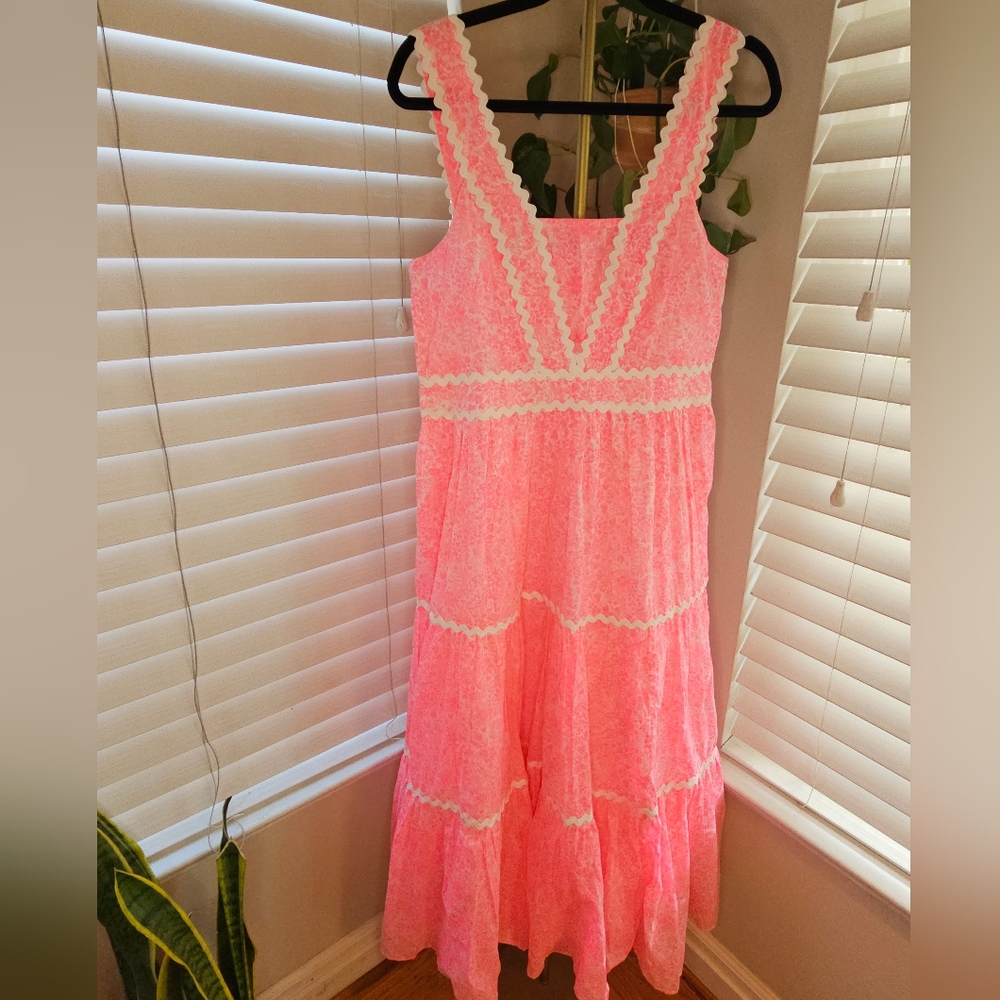 Lilly Pulitzer Pollie Pink Midi Dress with White Trim